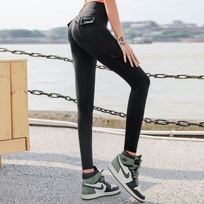 Women's multi-pocket pants yoga pants women clothing stitching tight sports running fitness yoga pants_voghion.com