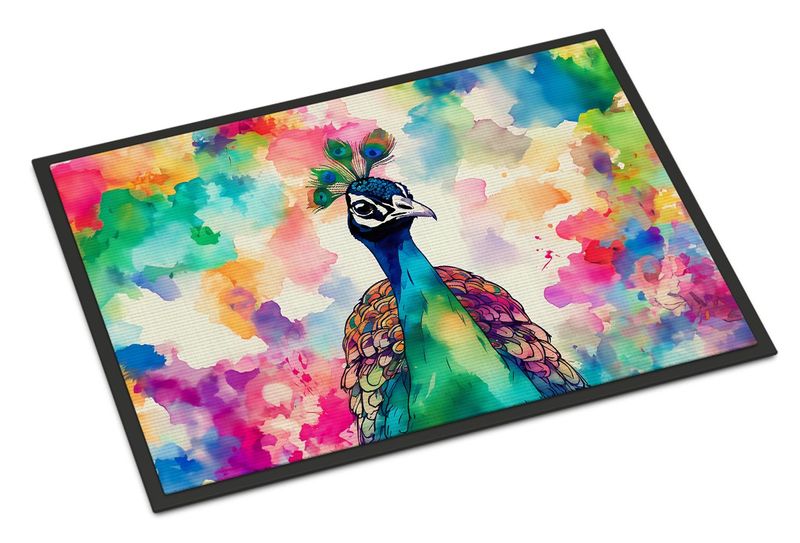 Hippie Animal Peacock Doormat Front Door Mat Indoor Outdoor Rugs For Entryway, Non Slip Washable Low Pile, 24H X 36W_voghion.com