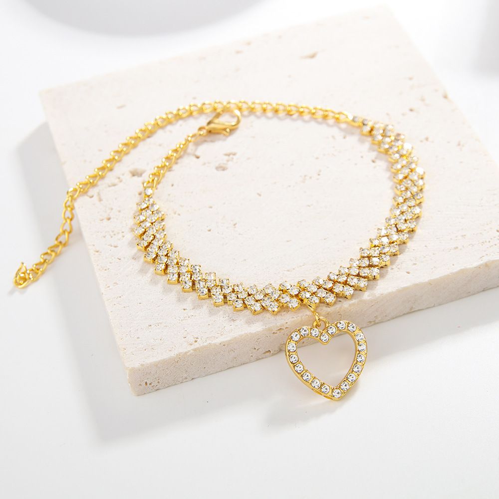 Accessories Beach Rhombus Fashion Simple Heart Pendant Foot Chain Anklet_voghion.com