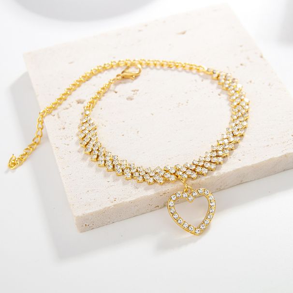 Accessories Beach Rhombus Fashion Simple Heart Pendant Foot Chain Anklet_voghion.com