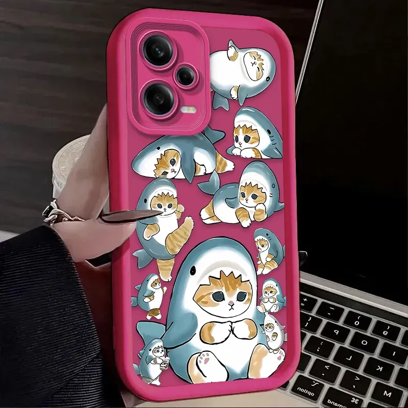 Lustige Mofusand Shark Katze Telefon Fall Für Xiaomi Redmi Hinweis 13 12 11 Pro Plus 4G 5G 12S 11S 10S 10 9 9S Redmi 14C 13C 12C A3 12_voghion.com