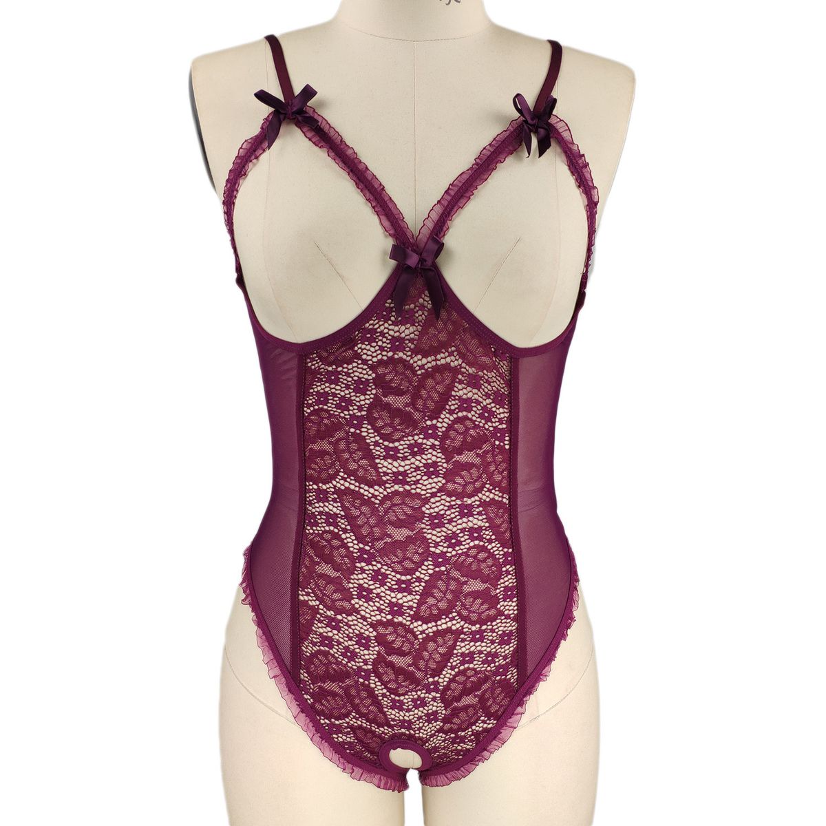 Entrejambe ouvert poitrine exposée lingerie sexy dentelle sexy costume de corps serré costume sexy pyjama dos nu transparent_voghion.com