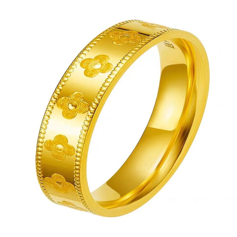 Anello in acciaio al titanio placcato oro con quadrifoglio per donna, design di nicchia ad alta emissività, resistente alla luce, anelli di coppia in oro_voghion.com