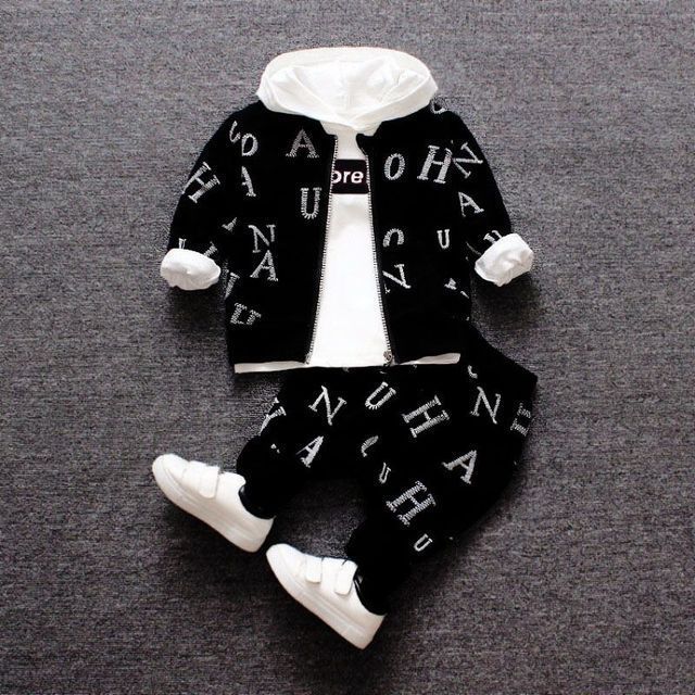 Kid's Clothing New Boys' Zipper Three Piece Suit For Little Kids And Babies With Full Printed Letters, Hooded Long Sleeved Sweatshirt Suit_voghion.com