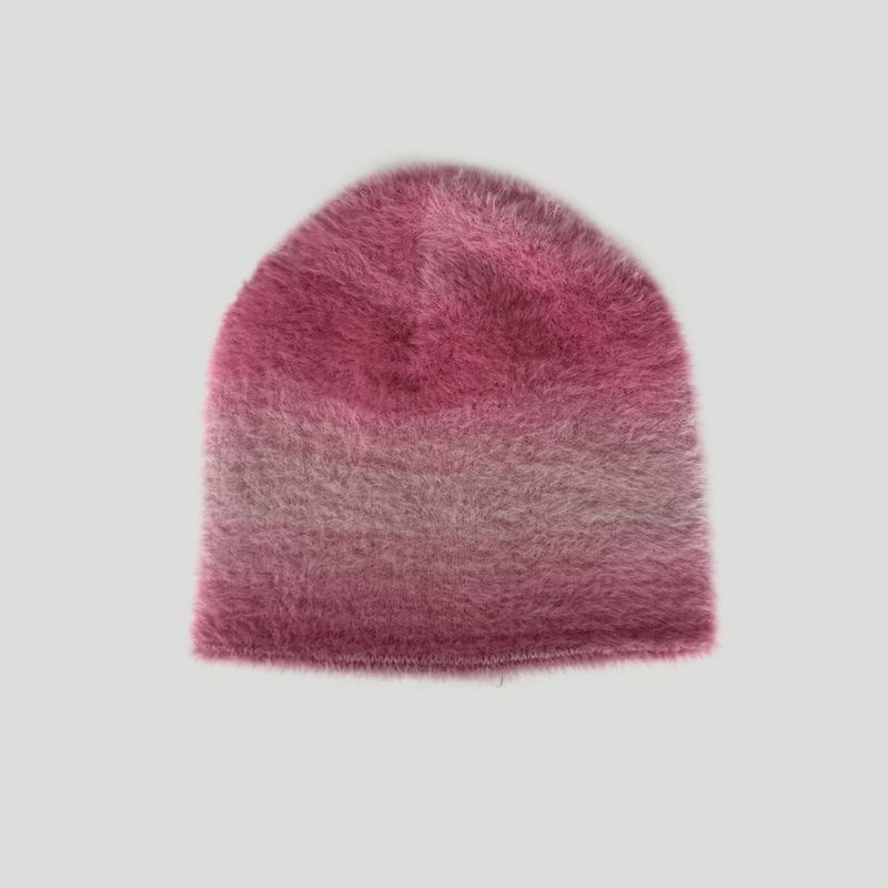 Handmade Original Gradient Retro Knitted Hat For Women, Autumn And Winter, Face Slimming, Soft Striped Knit Hat, Korean_voghion.com