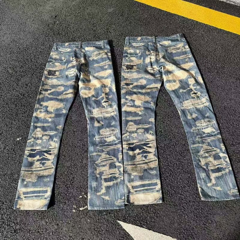 2025 Digital Printed Washed Old Straight Wide Leg Loose Slightly Flared Denim Pants_voghion.com