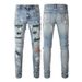 Herrkläder Graffiti Slim High Street Jeans Paint Diamond Hole Patch Byxor_voghion.com