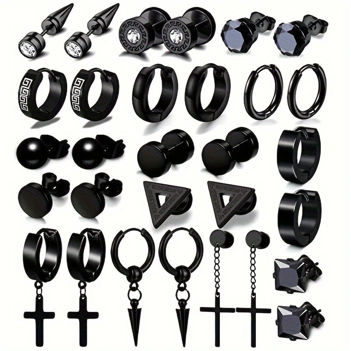 30pcs 316L Stainless Steel Cross Stud Earrings Set for Men Women,Tragus Spiral Ear Cartilage Hypoallergenic Piercing Jewelry_voghion.com