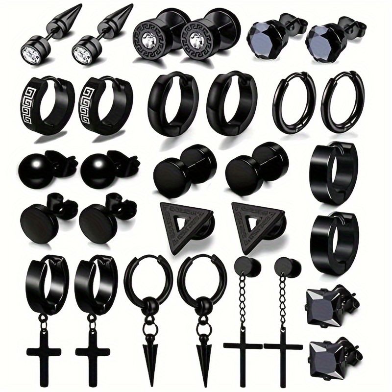 Ohrstecker-Set mit Kreuz aus 316L Edelstahl für Männer und Frauen, Tragus-Spiral-Ohrknorpel, hypoallergener Piercingschmuck, 30-teilig_voghion.com