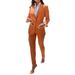 Elegant Striped Blazer & Trousers Set – Long Sleeve Notch Lapel, Wrinkle-Resistant Polyester & PU Blend (Orange, S/M/L/XL, Retro Office Chic)_voghion.com