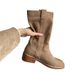 2025 Autumn And Winter New Short For Women, Instagram Street Style Frosted Leather Round Toe Loose Knight Boots, Flat_voghion.com