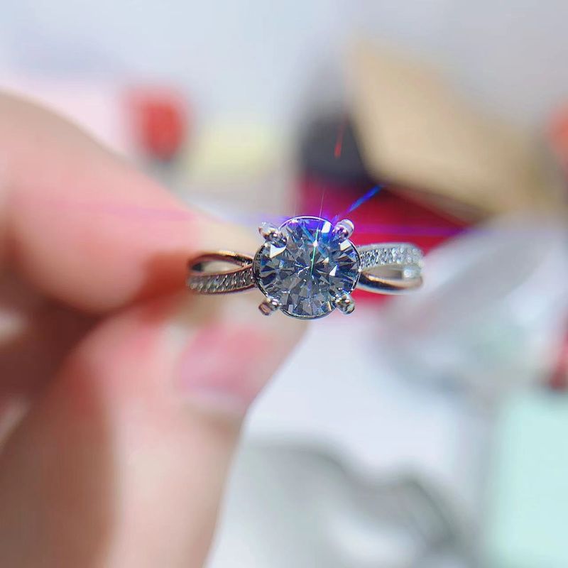 Bague en or blanc et diamant d'un carat, sertie de moissanite bicolore, pour femme, cadeau de mariage ou de demande en mariage_voghion.com