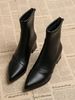 Botas ajustadas de estilo occidental francés con punta puntiaguda y tacón grueso para otoño e invierno_voghion.com