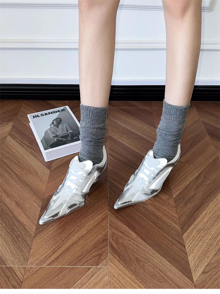 Kolumb Interstellar Series Pointed Boxing Shoes, Women's Golf Shoes, Niche And High-end, Silver High Heels Sports Shoes_voghion.com