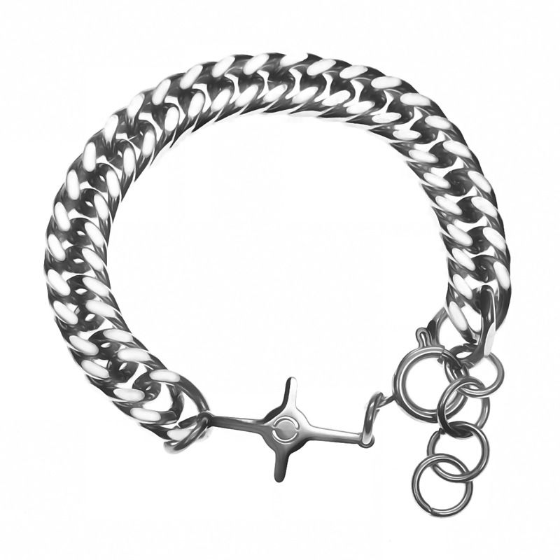 Pulseira de corrente cubana masculina simples de aço titânio com cruz em forma de estrela e design de nicho, joias para casais_voghion.com