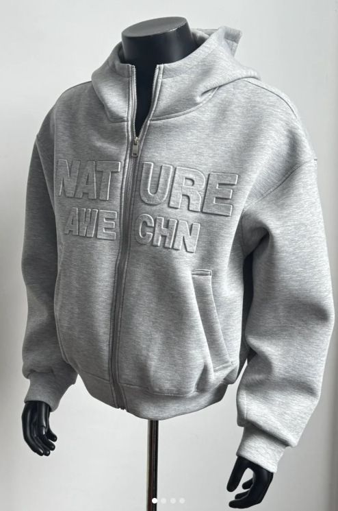 3D Letter Print Hooded Sweatshirt For Men Loose Zipper Jacket_voghion.com