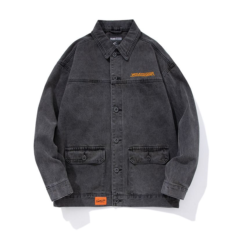Lässige, dreidimensionale, aufgesetzte Tasche für den Winter, einreihige, jugendliche, gewöhnliche, graue, lockere Jacke aus Baumwolle für den Winter_voghion.com