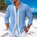Herrenbekleidung Herrenhemd Leinen Sommer Knopf Strand Langarm Fester Kragen Frühling Sommer Lässige Alltagskleidung Bekleidung_voghion.com