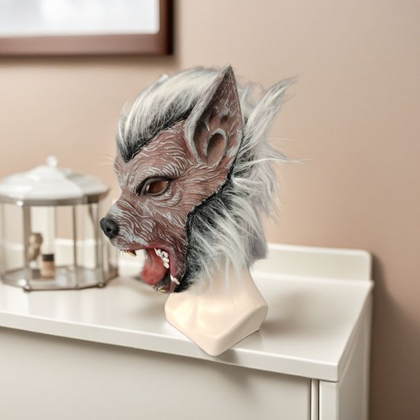 Halloween Wolf Head Latex Animal Hood Mask Cross-border Dance Party Funny Cos Haunted House Escape NPC Play_voghion.com