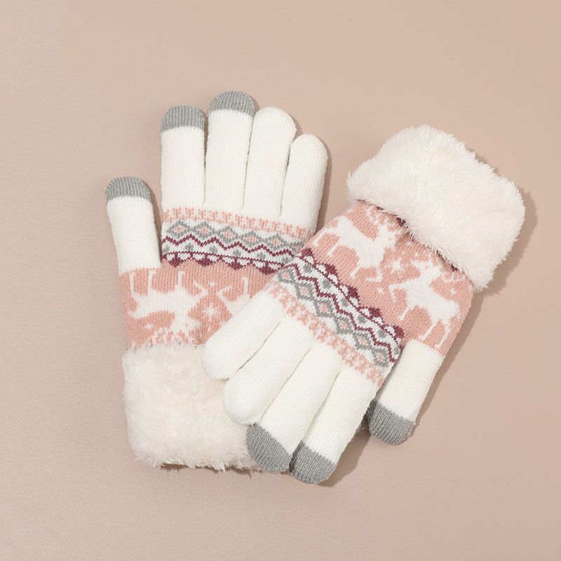Gloves Women's Autumn And Winter Warmth Plus Velvet Thickened Knitted Wool Wind-proof And Cold-proof Touch Screen Winter Cycling_voghion.com