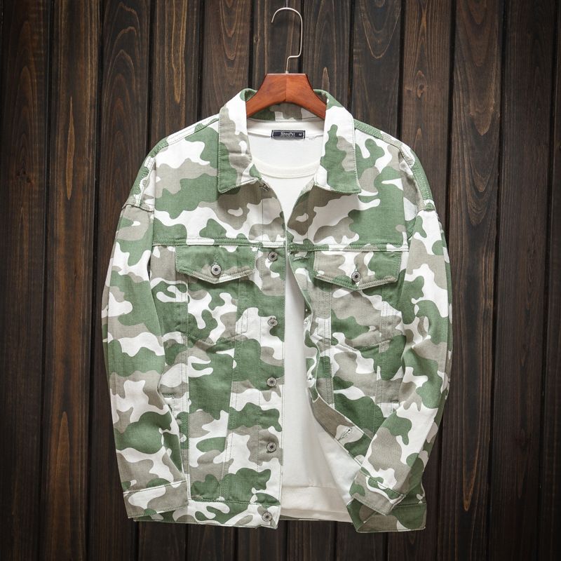 Jaqueta casual verde camuflada masculina CT Trendy primavera e outono, ombro caído, militar, solta, personalidade, casaco jeans_voghion.com