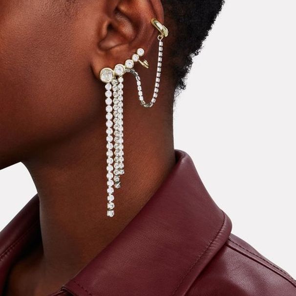 Orecchini a cerchio con strass e nappa minimalista, accessori irregolari per donne_voghion.com