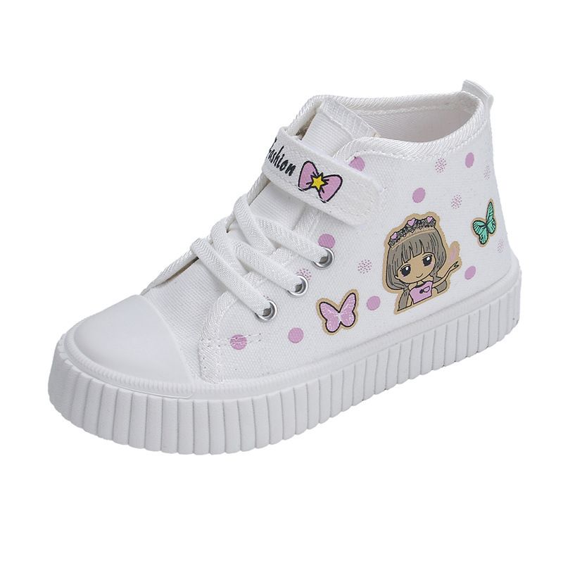 Kids' shoes Girls canvas shoes 2024 spring and autumn new mid cut children's sports white shoes cartoon sneakers girls casual shoes_voghion.com