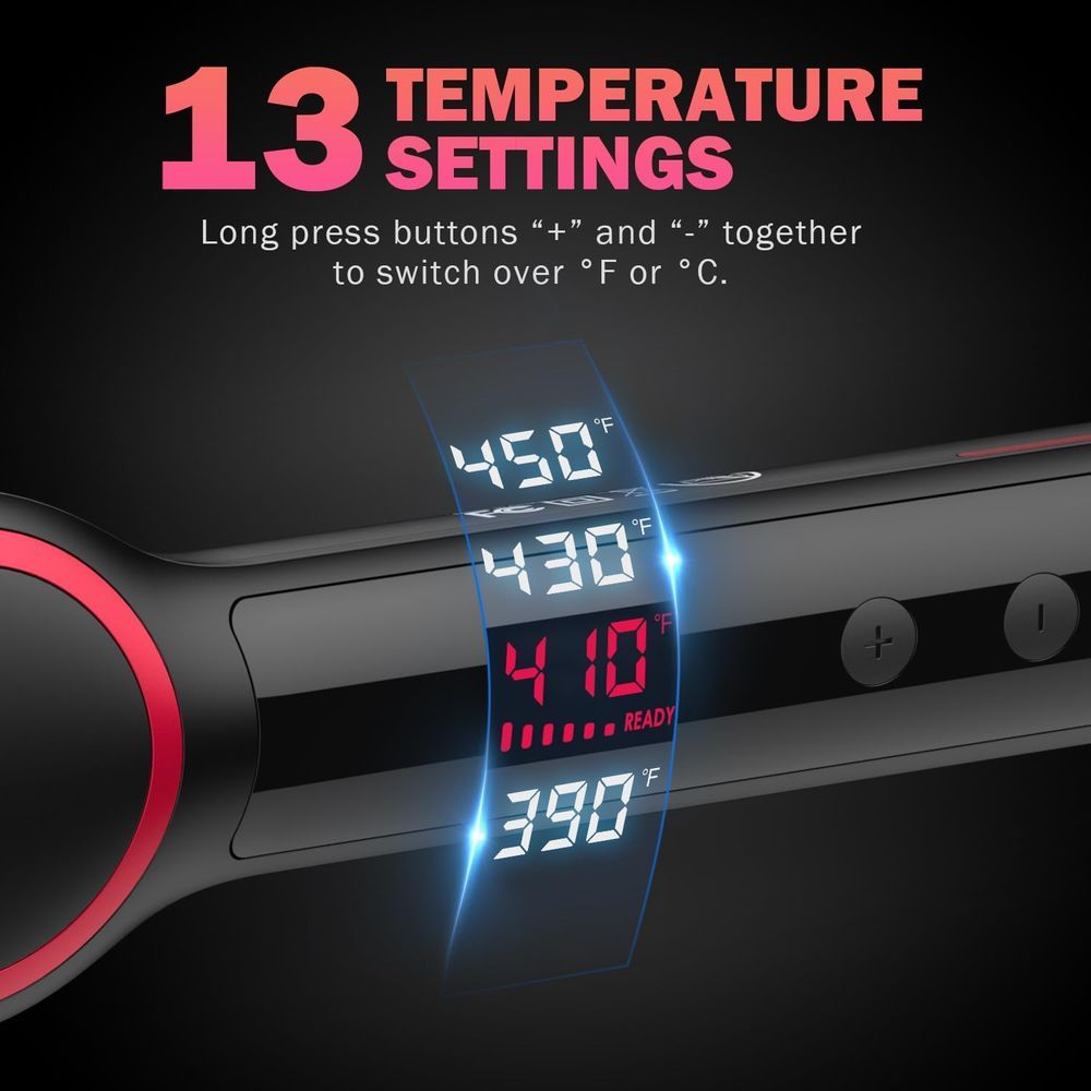 Hair Straightener Brush, One-Step Straightening Brush With 50M Negative Ions, 13 Temp Settings & LED Display, Dual Voltage, Straightening Comb W_voghion.com