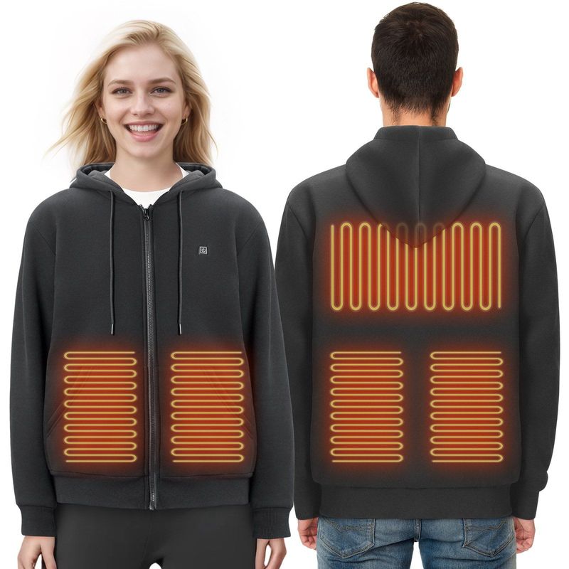 VEVOR Heated Hoodie Sweatshirt Zip Up Unisex With Battery For Men&Women XXL Black_voghion.com