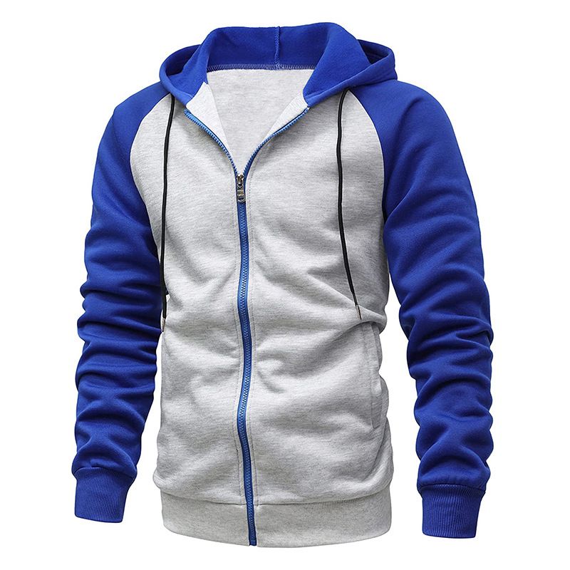 Men's Jacket Contrasting Color Zipper Cardigan Fleece Sweater Casual Hooded Top_voghion.com