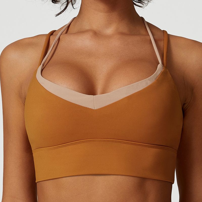 Women's Clothing Summer Color Matching Cross Beautiful Back Sports Bra High Waist Slim Yoga Pants Sweat Absorbent Breathable Fitness Clothes_voghion.com
