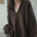 European V-Neck Lazy Style 2023 Spring Loose Soft Unique Super Beautiful Coffee Color Sweater Knitwear_voghion.com