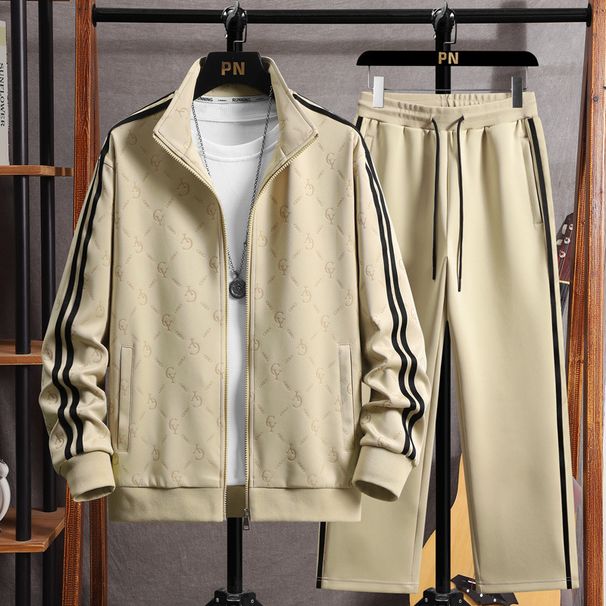 Conjunto de sudadera y pantalón para hombre, ideal para otoño de 2023. Nuevo diseño estampado de moda, estilo casual deportivo._voghion.com