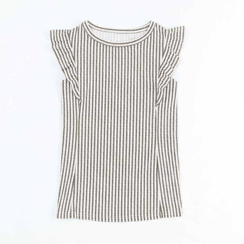 Haut rayé coupe ajustée pour femmes, nouvelle collection d'été, poignets à volants, sans manches, vêtements d'extérieur, débardeur pour femmes_voghion.com
