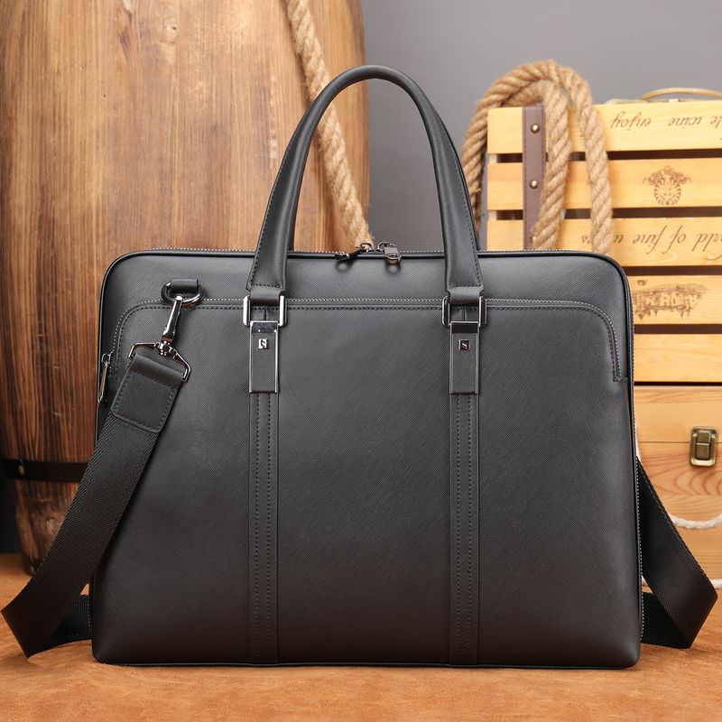 Men's Genuine Leather Briefcase - Premium Business Laptop Bag With Cross Grain Texture (Professional Office & Travel Computer Bag For Work)​_voghion.com