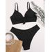 Bikini-Set mit hoher Taille in Übergröße – sexy rückenfreie Bademode für Damen (Bauchkontrolle, einfarbig, verstellbare Bänder)_voghion.com