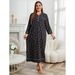Plus Size Sleepwear Set - Women’s Long-Sleeve Nightgown For Winter, Soft & Stretchy (1XL-4XL, Black)_voghion.com