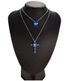 Collana con catena a più strati, stile cuore oceano, a 2 strati, con strass di cristallo blu incrociati, set regalo da 2 pezzi._voghion.com
