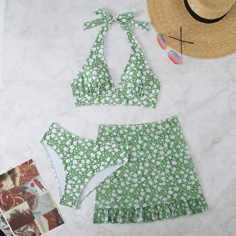 Maillot de bain deux pièces pour femme, imprimé numérique, jupe en maille, ensemble trois pièces, nouvelle collection 2025_voghion.com