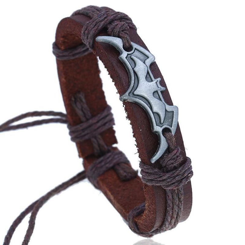 Men's Cartoon Bat Pattern Leather Adjustable Woven For Women Students Cool Hip-Hop Bracelet_voghion.com