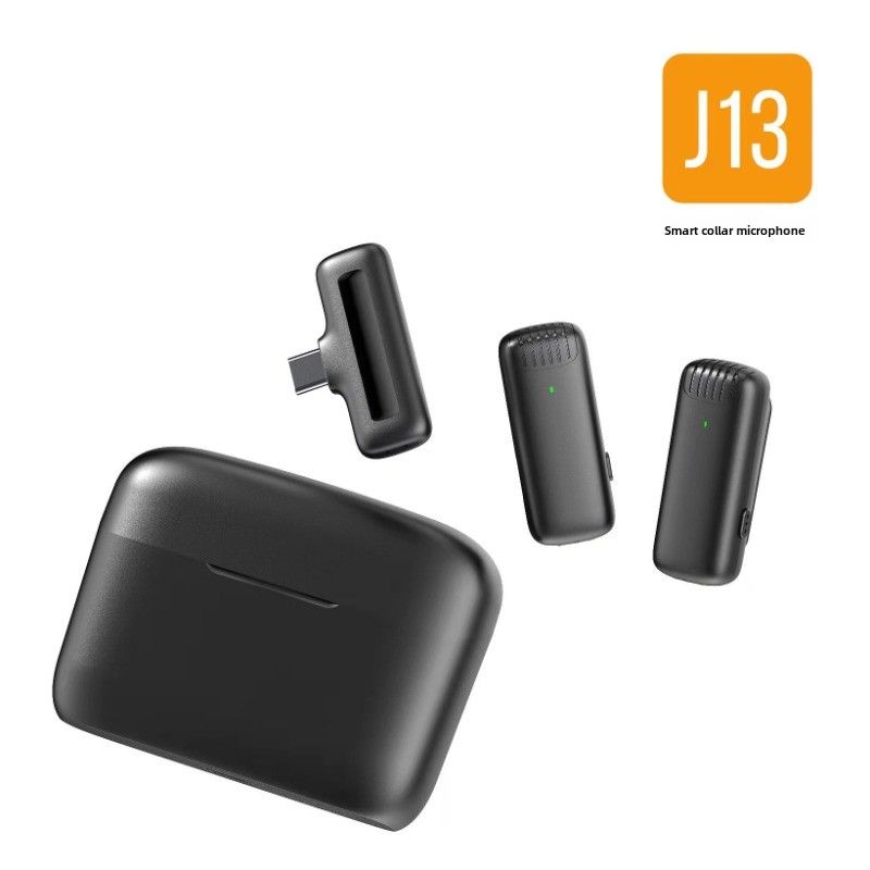 Wireless collar microphone J13 one for two with charging compartment, live broadcast radio recording noise reduction_voghion.com