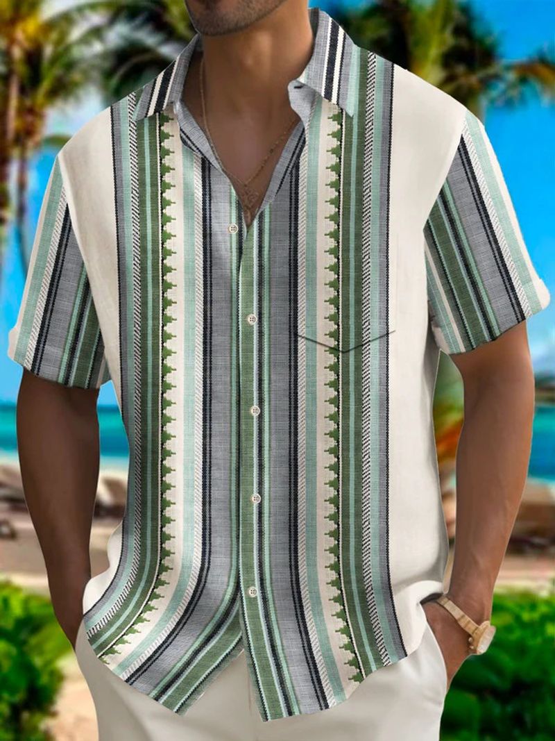 Men's Clothing Pattern Line 3d Digital Printing Short Sleeved Shirt Hawaiian Beach Vacation Shirt_voghion.com