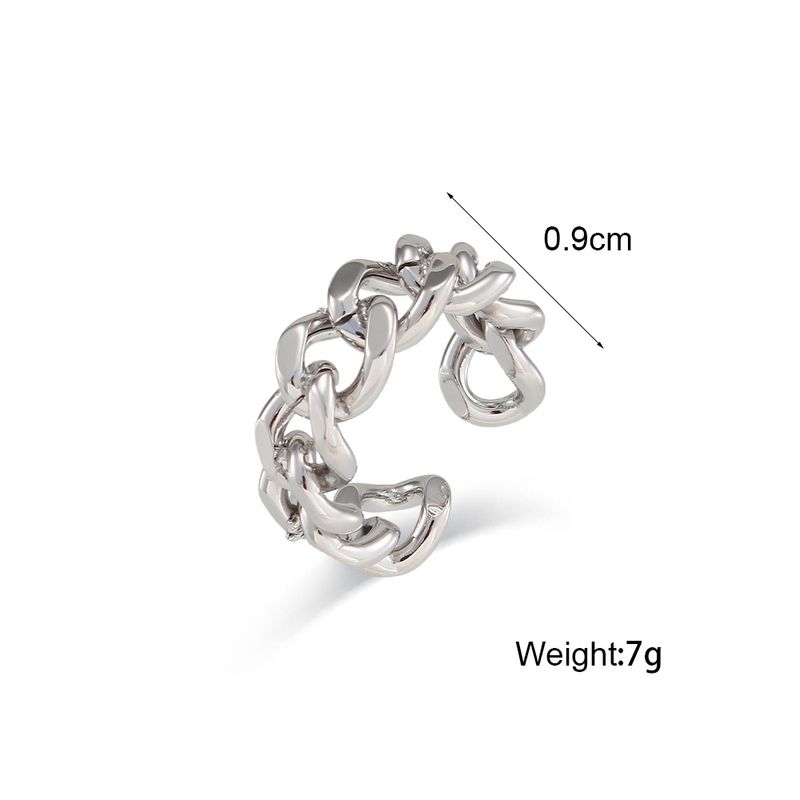 Anello aperto in acciaio inossidabile placcato oro con intreccio a catena cubana per donna_voghion.com