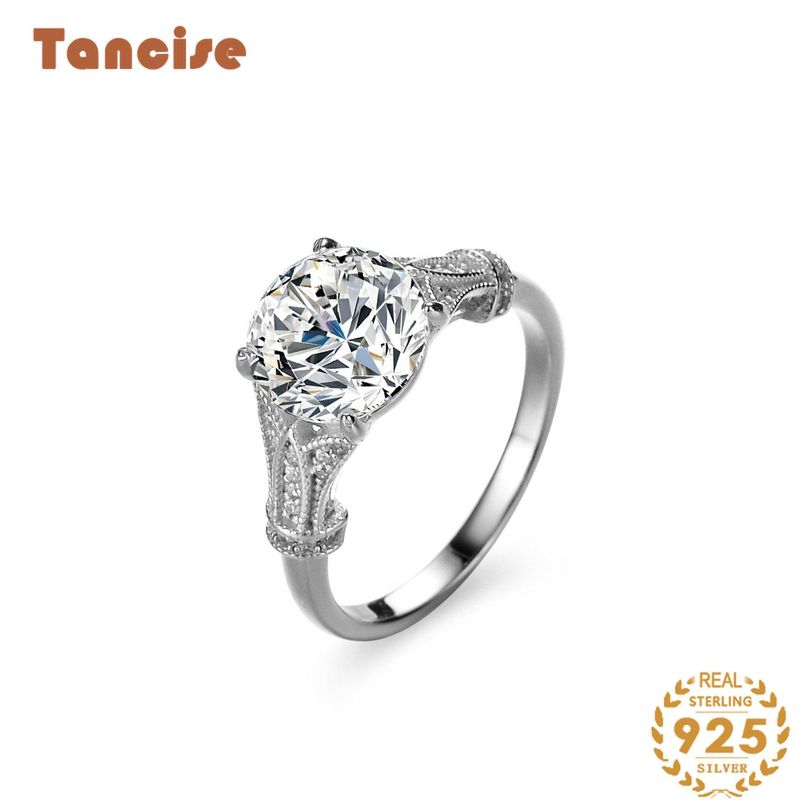 Tancise Klasikinis Moissanite Sidabrinis Žiedas Moterų Papuošalai Vestuvių pažado vakarėlio dovana_voghion.com