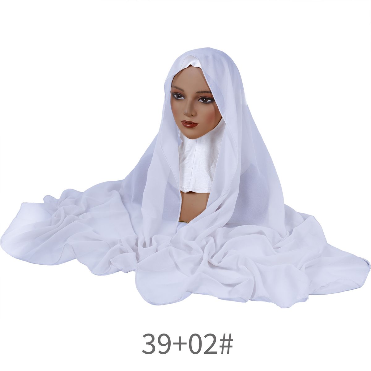 Set aus Chiffon-Kopftuch und Unterhut – Kombination aus einfarbigem Perlenpullover (atmungsaktive muslimische Kopfbedeckung)_voghion.com