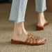 French Summer Woven Sandals For Women's Outdoor Wear, Flat Half Slippers, Thick Soled White Roman Sandals, One Foot Flip_voghion.com