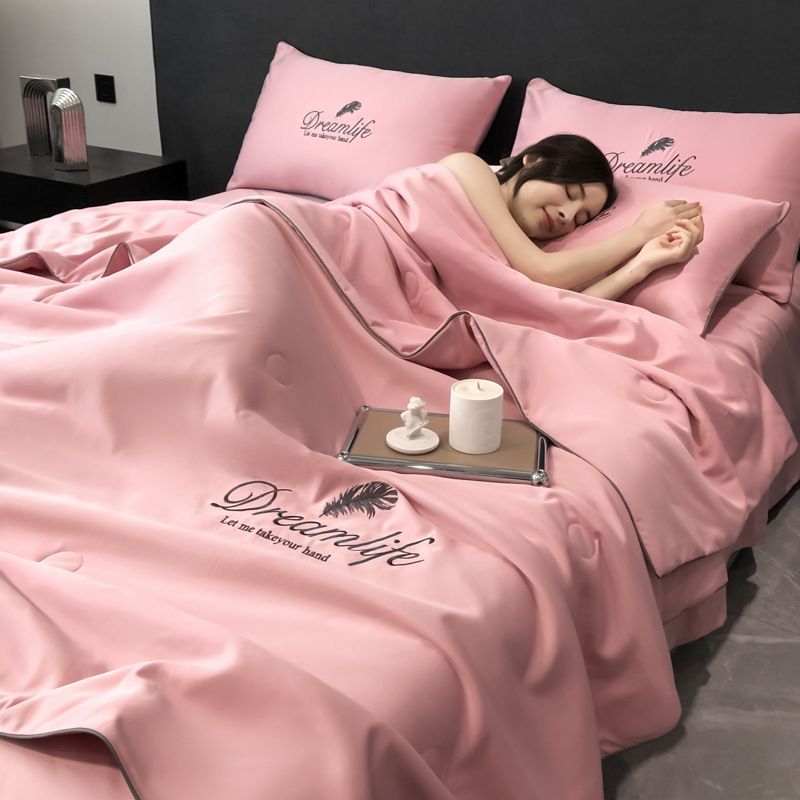 Washed ice silk air conditioning quilt core summer quilt four piece set single double summer cool quilt summer gift bedding_voghion.com