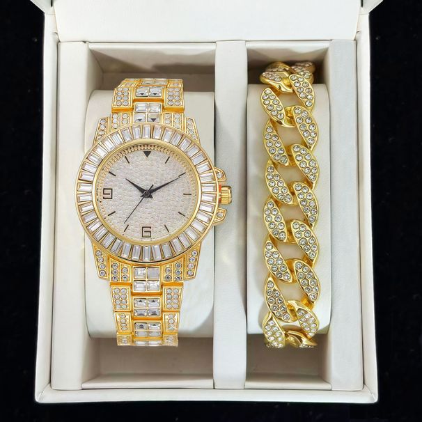 Jewelry Sets Hip Hop Quartz Fashion Diamond Studded Steel Strap Women's Watch With All Star Simple Women's Suit_voghion.com