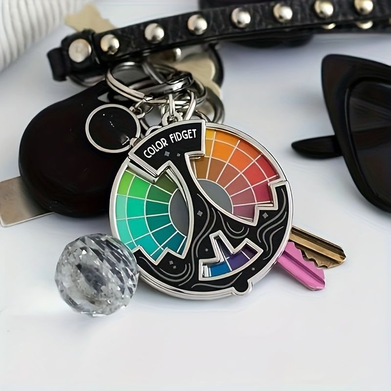 Broche de esmalte Fidget colorido, broche giratório de roda Fidget colorida, chaveiro com emblema para alívio da ansiedade, acessórios criativos para presente_voghion.com
