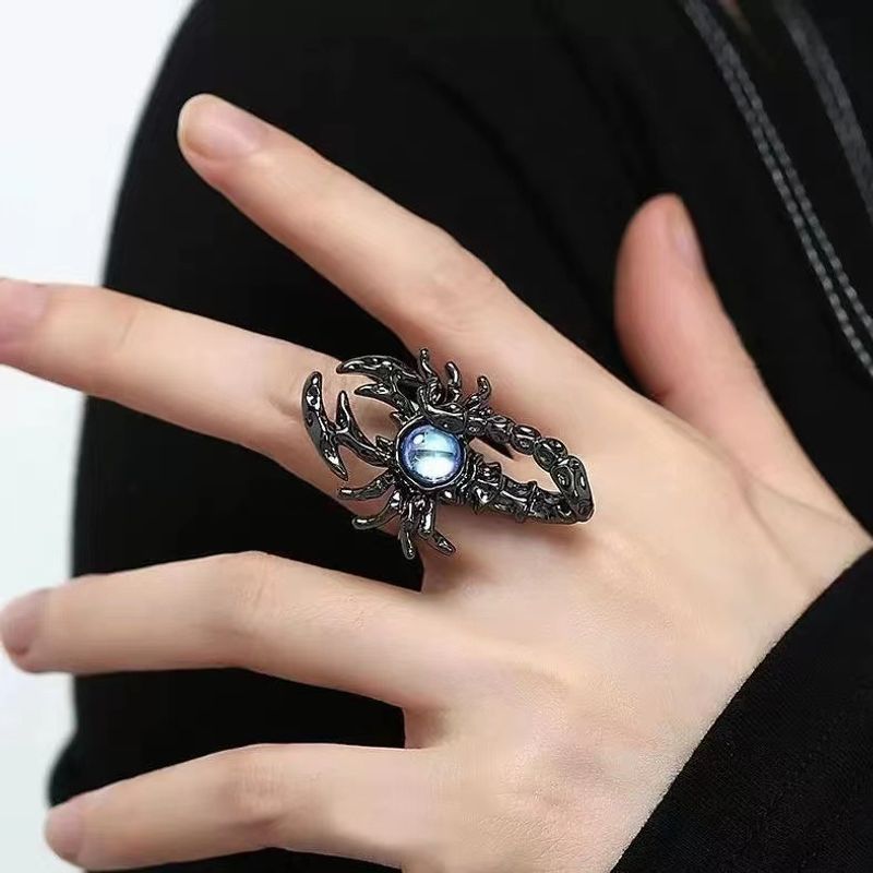 Nuovo anello di coppia in stile ragazza dolce, piccante e fresco con design unico di nicchia e scorpione in pietra di luna_voghion.com